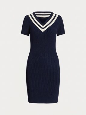 Ralph Lauren preppy navy blue cricket tennis sweater dress PM